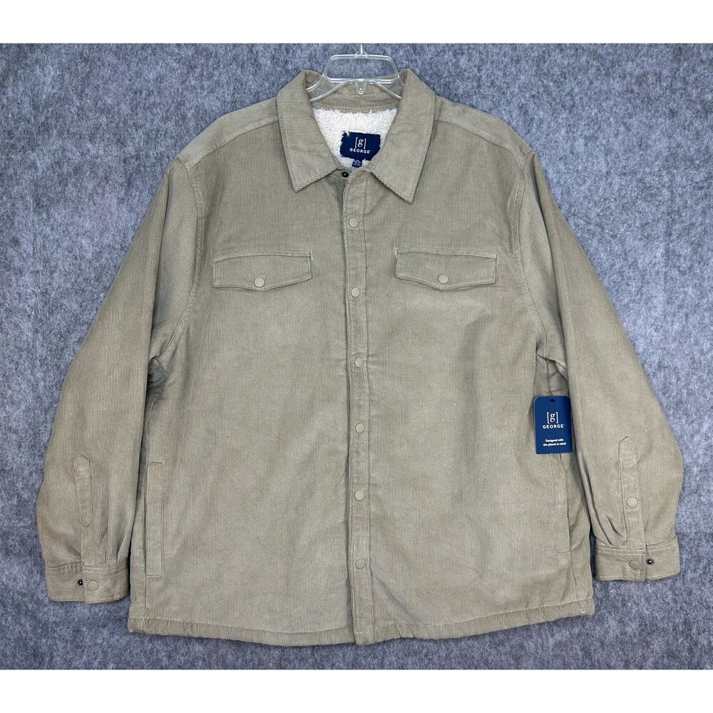 George Corduroy Khaki Sherpa Lined Snap Up Work Jacket Shacket 3XL